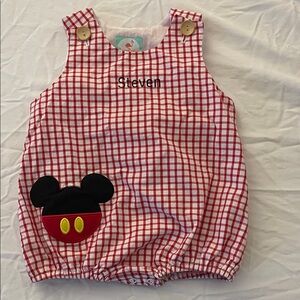 Red Checkered Kids One Piece with Mickey Mouse Design